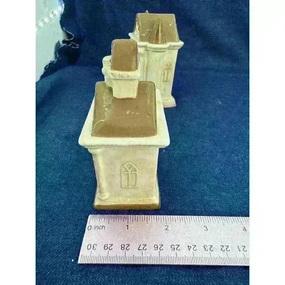 Vintage‎ Church Temple Religion Ceramic Salt & Pepper Shakers With Stand